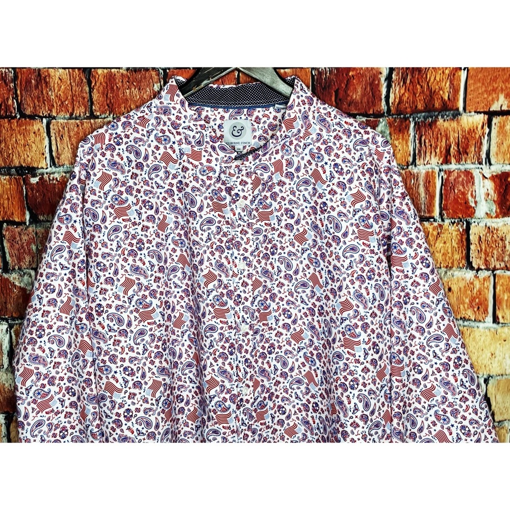 Kilburne-Finch Men’s Paisley Patriotic USA 4X Red White Blue Button Front Shirt